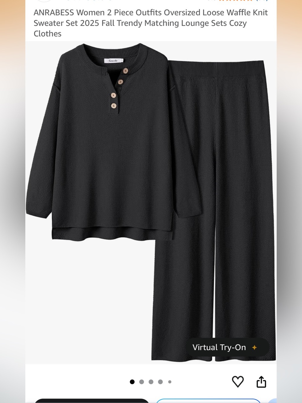 Anrabess Womenโs Black Waffle-Knit 2-Piece Lounge Set